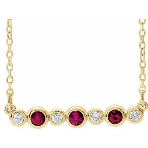 Ladies Natural Ruby Natural Diamond Bezel-Set Necklace (I1, G-H) — 14K Yellow Gold