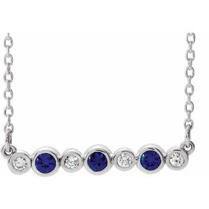 Ladies Natural Blue Sapphire Natural Diamond Bezel-Set Necklace (Si2-Si3, G-H) — Platinum