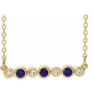 Ladies Natural Blue Sapphire Natural Diamond Bezel-Set Necklace (I1, G-H) — 14K Yellow Gold