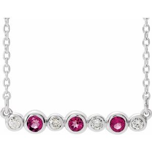 Ladies Natural Pink Tourmaline Natural Diamond Bezel-Set Necklace (I1, G-H) — Sterling Silver