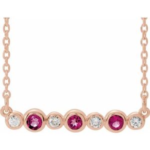 Ladies Natural Pink Tourmaline Natural Diamond Bezel-Set Necklace (I1, G-H) — 14K Rose Gold