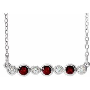Ladies Natural Mozambique Garnet Natural Diamond Bezel-Set Necklace (I1, G-H) — Sterling Silver