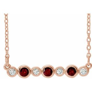 Ladies Natural Mozambique Garnet Natural Diamond Bezel-Set Necklace (I1, G-H) — 14K Rose Gold
