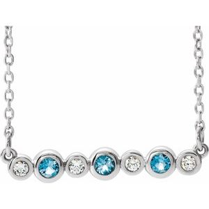 Ladies Natural Aquamarine Natural Diamond Bezel-Set Necklace (Si2-Si3, G-H) — Platinum