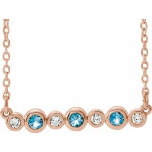 Ladies Natural Aquamarine Natural Diamond Bezel-Set Necklace (I1, G-H) — 14K Rose Gold