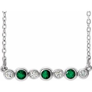 Ladies Natural Emerald Natural Diamond Bezel-Set Necklace (I1, G-H) — Sterling Silver