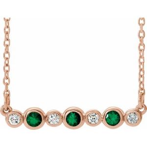 Ladies Natural Emerald Natural Diamond Bezel-Set Necklace (I1, G-H) — 14K Rose Gold