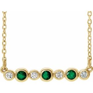 Ladies Natural Emerald Natural Diamond Bezel-Set Necklace (I1, G-H) — 14K Yellow Gold