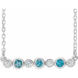 Ladies Natural Blue Zircon Natural Diamond Bezel-Set Necklace (Si2-Si3, G-H) — Platinum