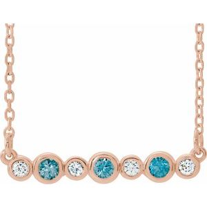 Ladies Natural Blue Zircon Natural Diamond Bezel-Set Necklace (I1, G-H) — 14K Rose Gold