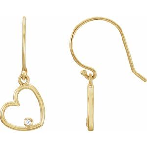 Ladies Natural Diamond Heart Earrings — 14K Yellow Gold