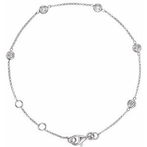 Ladies Natural Diamond Bezel-Set 5-Station 5 1/ Bracelet (I1, Ghi) — 14K White Gold
