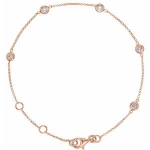 Ladies Natural Diamond Bezel-Set 5-Station 5 1/ Bracelet (I1, Ghi) — 14K Rose Gold