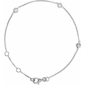 Ladies Natural Diamond Bezel-Set 3-Station 5 1/ Bracelet (I1, Ghi) — 14K White Gold