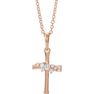 Ladies Natural Diamond Cluster Cross Necklace (I1, G-H) — 14K Rose Gold