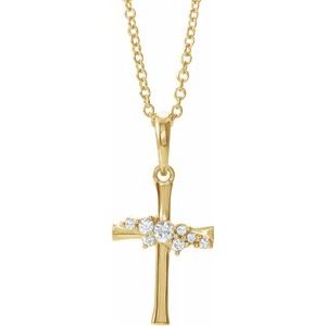 Ladies Natural Diamond Cluster Cross Necklace (I1, G-H) — 14K Yellow Gold