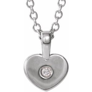 Ladies Natural Diamond Youth Heart Necklace (Si2-Si3, G-H) — Platinum