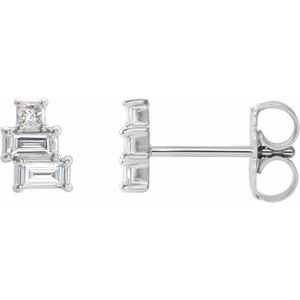 Ladies Natural Diamond Geometric Cluster Earrings — 14K White Gold