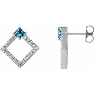 Ladies Natural Aquamarine Natural Diamond Earrings — Sterling Silver