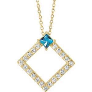 Ladies Natural Aquamarine Natural Diamond Necklace (I1, G-H) — 14K Yellow Gold