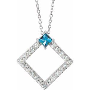 Ladies Natural Aquamarine Natural Diamond Necklace (Si2-Si3, G-H) — Platinum