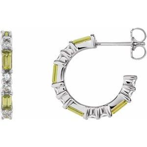 Ladies Natural Peridot Natural Diamond 17.2 mm Hoop Earrings (I1, G-H) — Sterling Silver