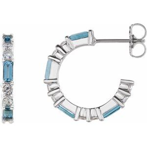 Ladies Natural Aquamarine Natural Diamond 17.2 mm Hoop Earrings (SI2-SI3, G-H) — Platinum