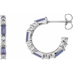Ladies Natural Tanzanite Natural Diamond 17.2 mm Hoop Earrings (I1, G-H) — 14K White Gold