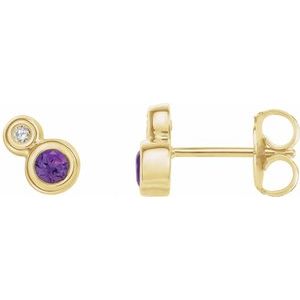 Ladies 5 mm Natural Amethyst Natural Diamond Earrings — 14K Yellow Gold