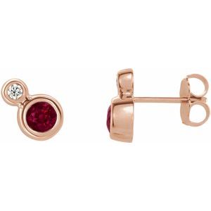 Ladies 5 mm Natural Ruby Natural Diamond Earrings — 14K Rose Gold