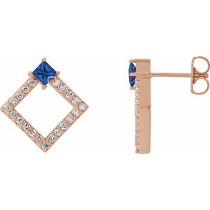 Ladies Natural Blue Sapphire Natural Diamond Earrings — 14K Rose Gold