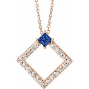 Ladies Natural Tanzanite Natural Diamond Necklace (I1, G-H) — 14K Rose Gold