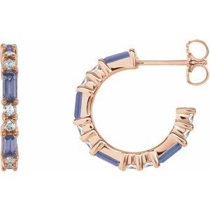 Ladies Natural Tanzanite Natural Diamond 17.2 mm Hoop Earrings (I1, G-H) — 14K Rose Gold