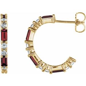 Ladies Natural Mozambique Garnet Natural Diamond 17.2 mm Hoop Earrings (I1, G-H) — 14K Yellow Gold