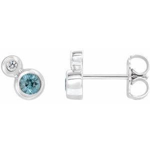 Ladies 5 mm Natural Blue Zircon Natural Diamond Earrings — 14K White Gold
