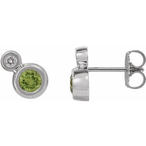 Ladies 5 mm Natural Peridot Natural Diamond Earrings — 14K White Gold