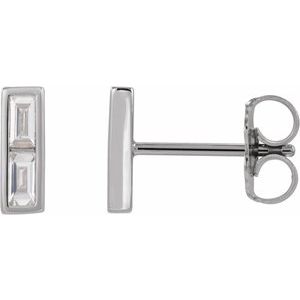 Ladies Natural Diamond Bar Earrings — Sterling Silver