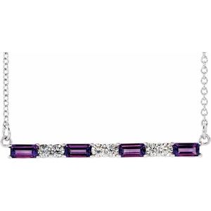 Ladies Natural Amethyst Natural Diamond Bar Necklace (Si2-Si3, G-H) — Platinum