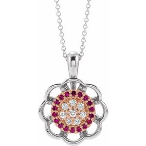 Ladies Natural Ruby Natural Diamond Necklace (I1, G-H) — 14K White/Rose Gold