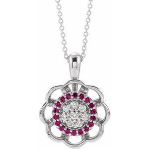 Ladies Natural Ruby Natural Diamond Necklace (I1, G-H) — Sterling Silver