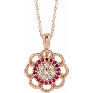 Ladies Natural Ruby Natural Diamond Necklace (I1, G-H) — 14K Rose Gold