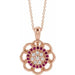 Ladies Natural Ruby Natural Diamond Necklace (I1, G-H) — 14K Rose Gold