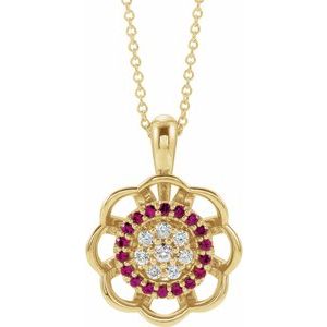 Ladies Natural Ruby Natural Diamond Necklace (I1, G-H) — 14K Yellow Gold