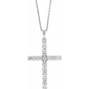 Ladies Natural Diamond Cross Necklace (I1, G-H) — 14K White Gold