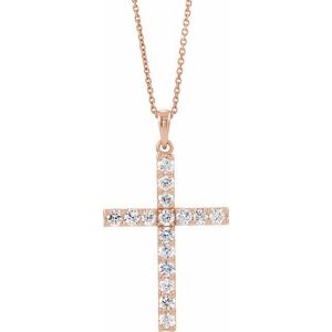 Ladies Natural Diamond Cross Necklace (I1, G-H) — 14K Rose Gold