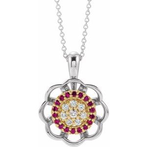 Ladies Natural Ruby Natural Diamond Necklace (I1, G-H) — 14K White/Yellow Gold