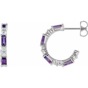 Ladies Natural Amethyst Natural Diamond 17.2 mm Hoop Earrings (I1, G-H) — Sterling Silver