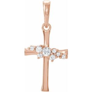 Ladies Natural Diamond Cluster Cross Pendant (I1, G-H) — 14K Rose Gold