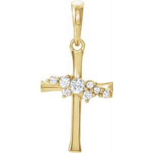 Ladies Natural Diamond Cluster Cross Pendant (I1, G-H) — 14K Yellow Gold