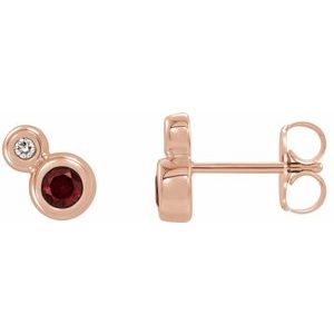Ladies 5 mm Natural Mozambique Garnet Natural Diamond Earrings — 14K Rose Gold